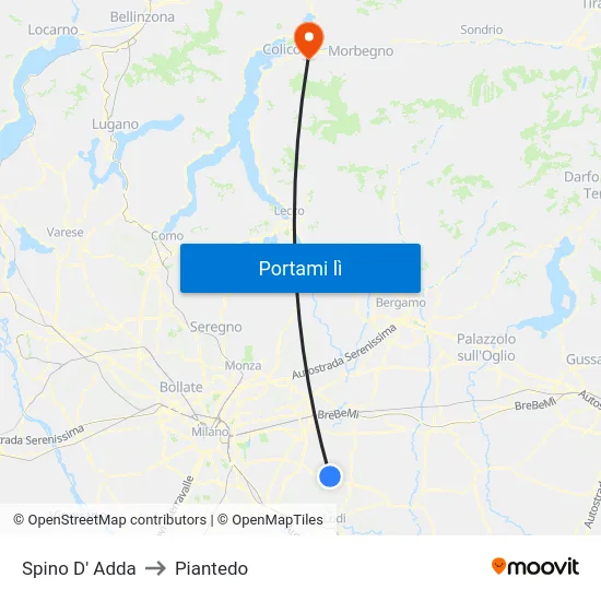Spino D' Adda to Piantedo map