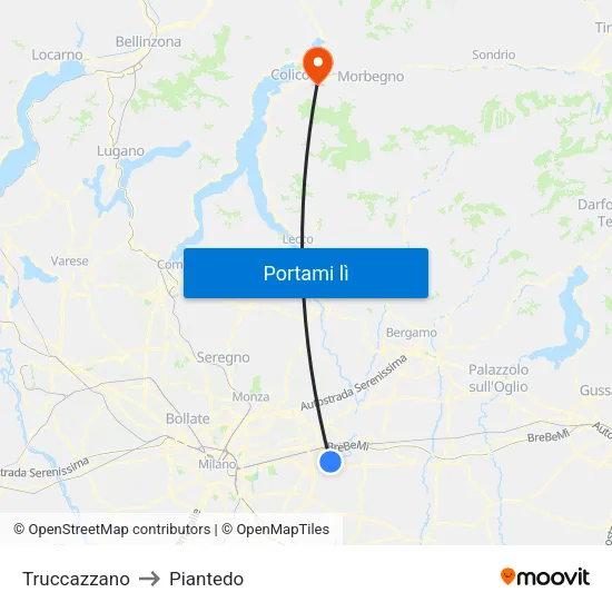 Truccazzano to Piantedo map