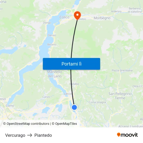 Vercurago to Piantedo map