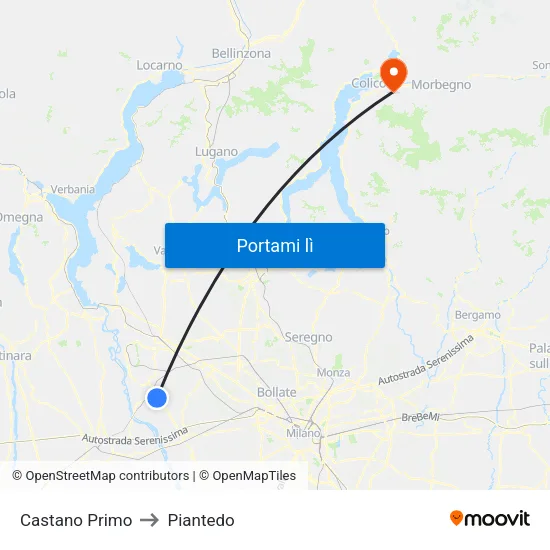 Castano Primo to Piantedo map