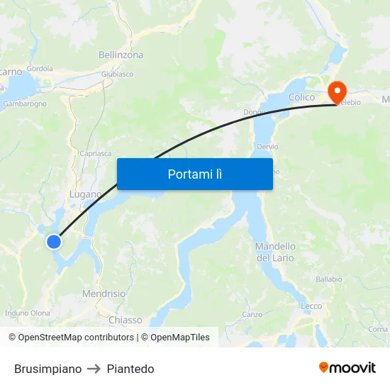 Brusimpiano to Piantedo map