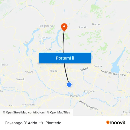 Cavenago D' Adda to Piantedo map