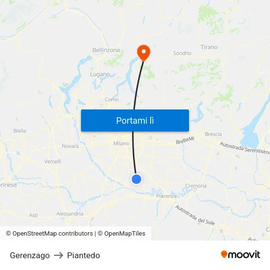 Gerenzago to Piantedo map