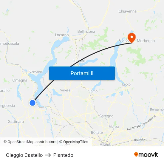 Oleggio Castello to Piantedo map