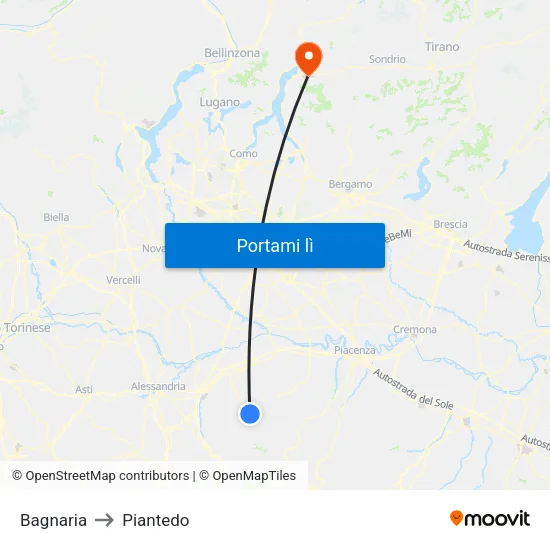 Bagnaria to Piantedo map