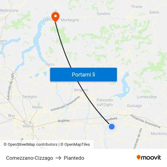 Comezzano-Cizzago to Piantedo map