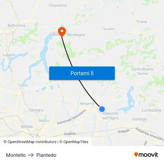 Montello to Piantedo map