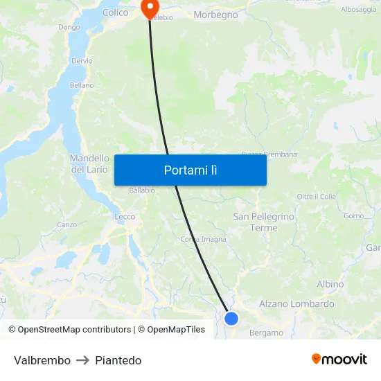 Valbrembo to Piantedo map