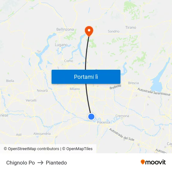Chignolo Po to Piantedo map