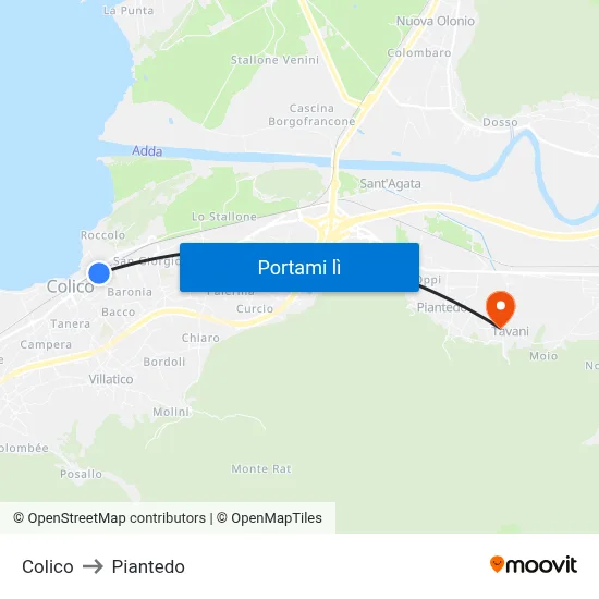 Colico to Piantedo map