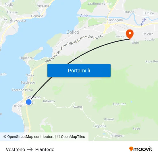 Vestreno to Piantedo map