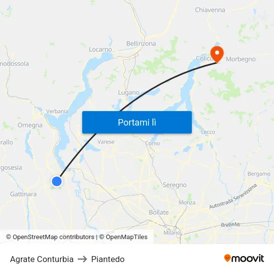 Agrate Conturbia to Piantedo map