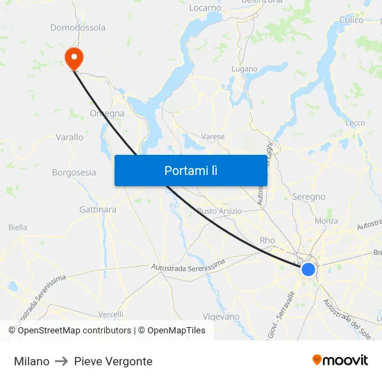 Milano to Pieve Vergonte map
