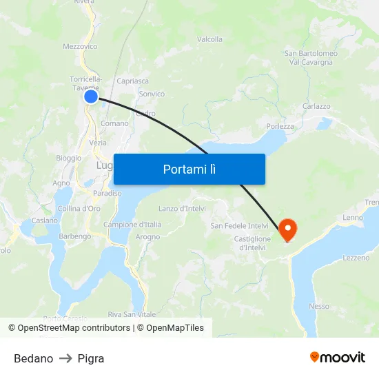 Bedano to Pigra map