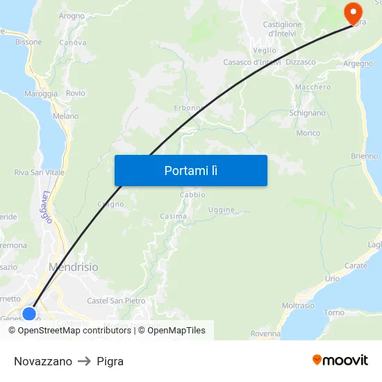 Novazzano to Pigra map