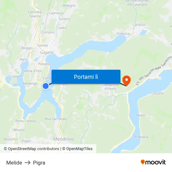 Melide to Pigra map