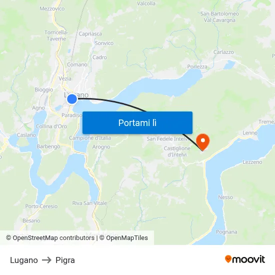 Lugano to Pigra map