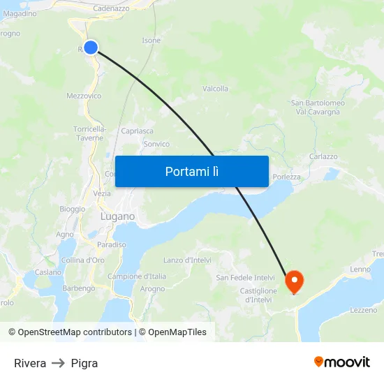 Rivera to Pigra map
