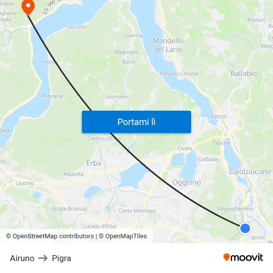 Airuno to Pigra map