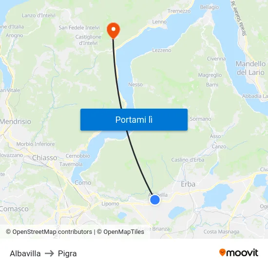 Albavilla to Pigra map