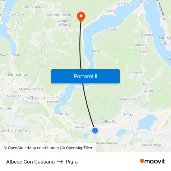 Albese Con Cassano to Pigra map