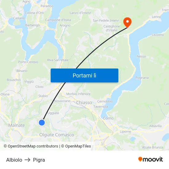 Albiolo to Pigra map