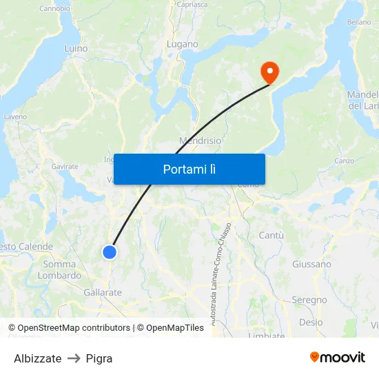Albizzate to Pigra map
