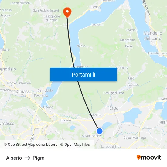 Alserio to Pigra map