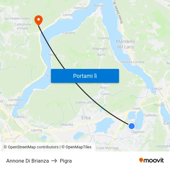 Annone Di Brianza to Pigra map