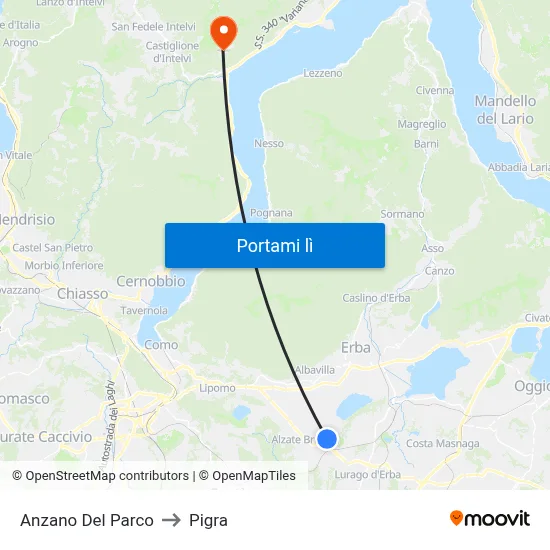 Anzano Del Parco to Pigra map