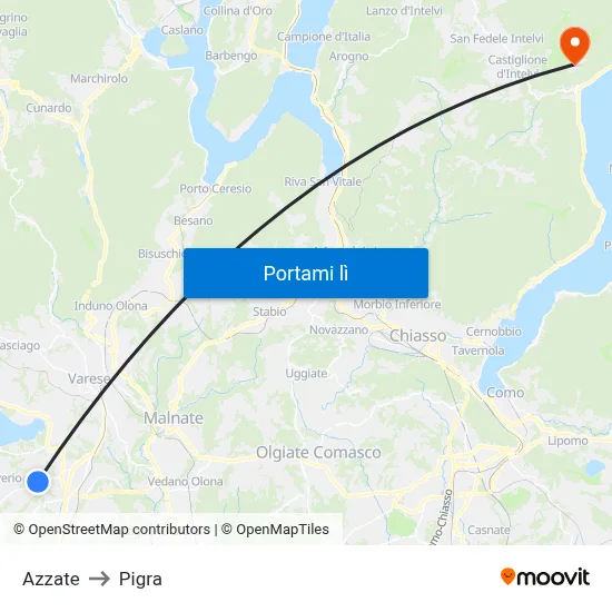 Azzate to Pigra map
