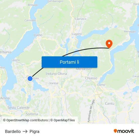 Bardello to Pigra map