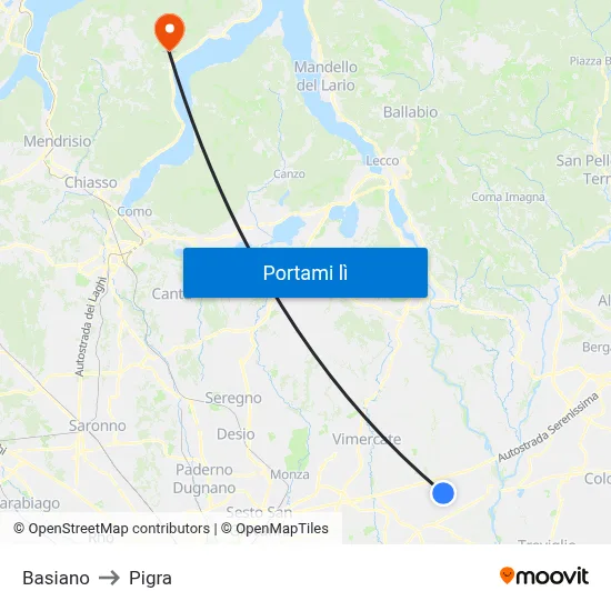 Basiano to Pigra map