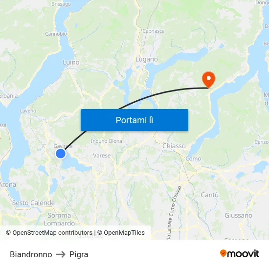 Biandronno to Pigra map