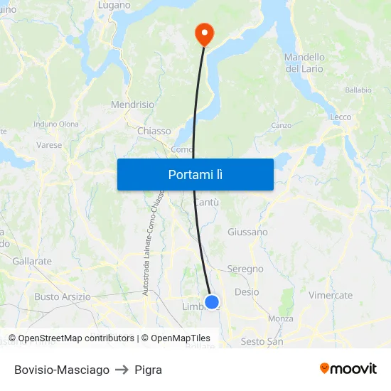 Bovisio-Masciago to Pigra map