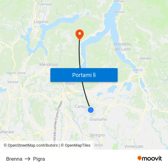 Brenna to Pigra map