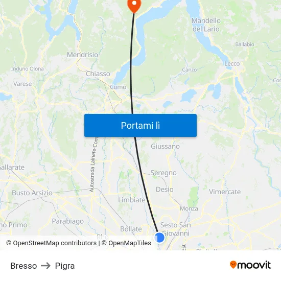Bresso to Pigra map