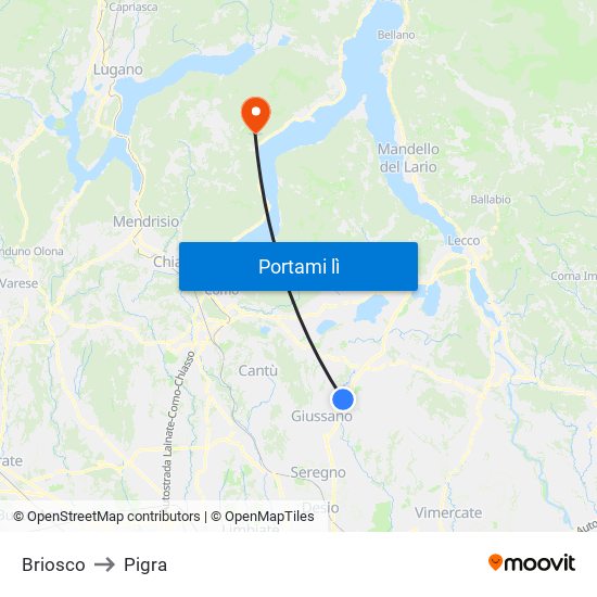 Briosco to Pigra map