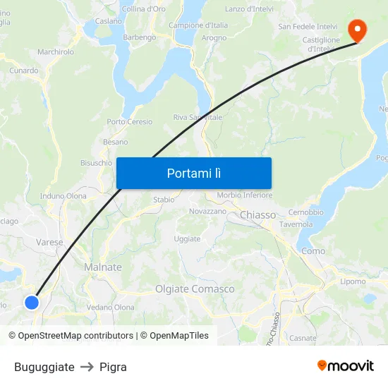 Buguggiate to Pigra map