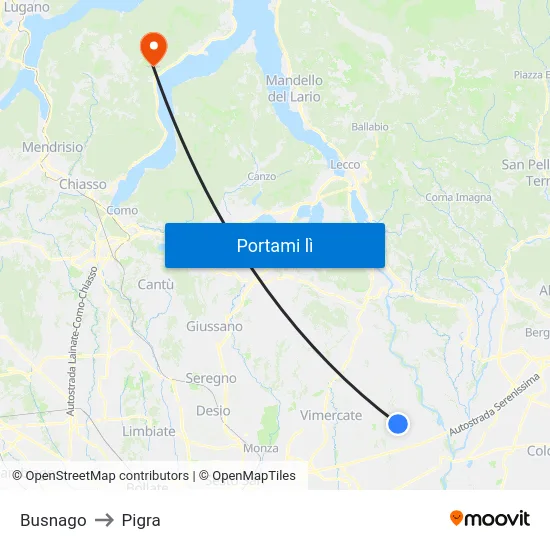 Busnago to Pigra map