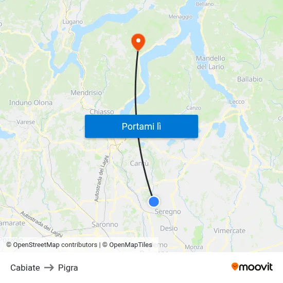 Cabiate to Pigra map