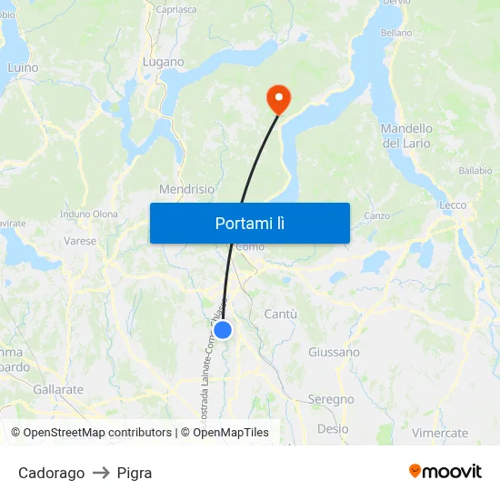 Cadorago to Pigra map
