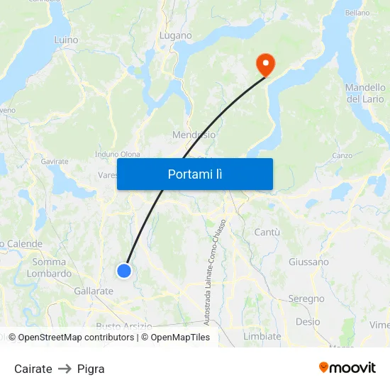 Cairate to Pigra map
