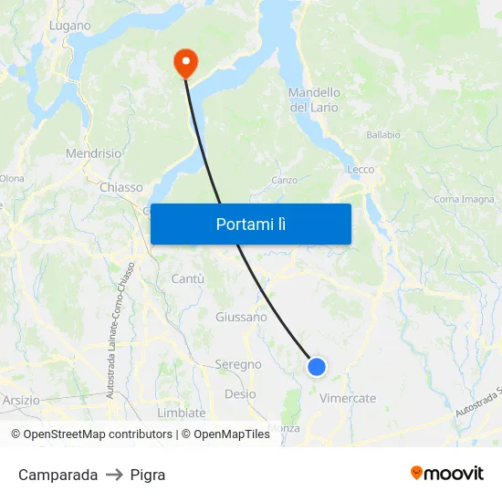 Camparada to Pigra map