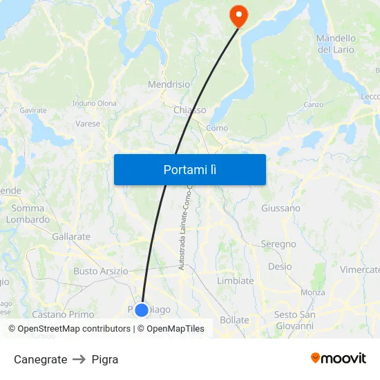 Canegrate to Pigra map