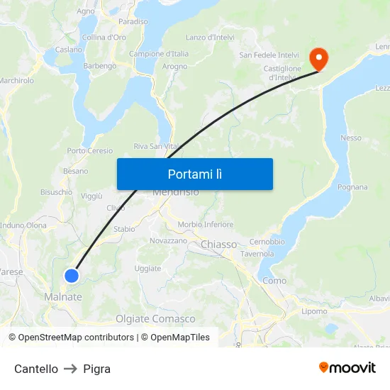 Cantello to Pigra map
