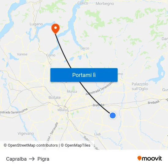 Capralba to Pigra map