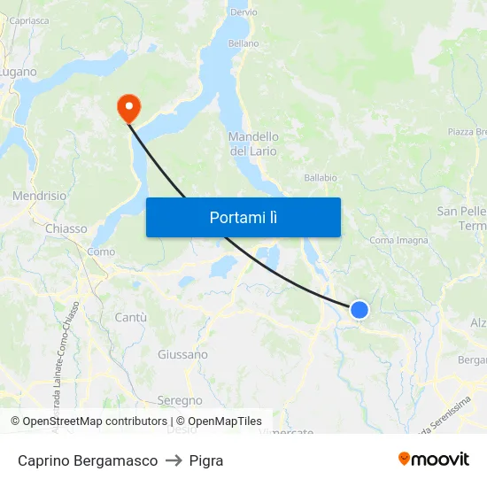 Caprino Bergamasco to Pigra map