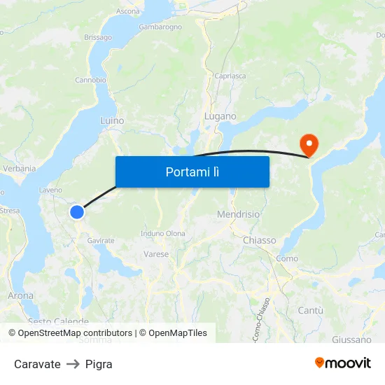 Caravate to Pigra map