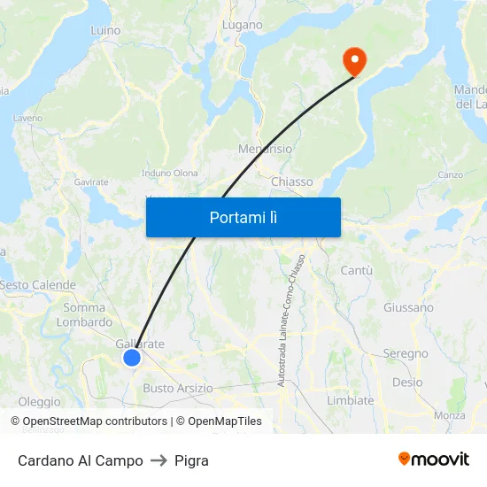 Cardano Al Campo to Pigra map